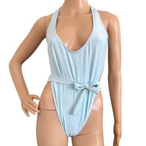 Lunar One Piece Swimsuit Size Large Tie Waist Racerback Design Ris-K Beach Blue